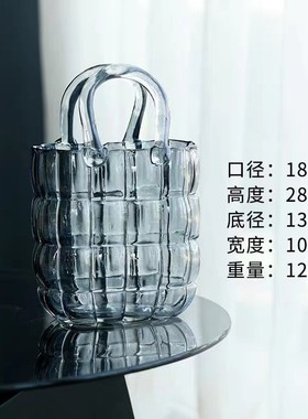 网红创意包包手提篮玻璃花瓶透明插花花瓶水培花器餐桌装饰拍摄