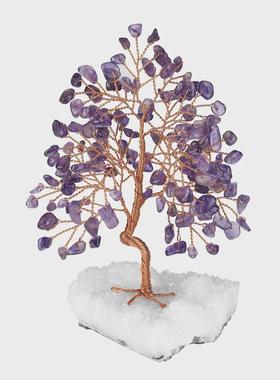 20枝树干弯曲白水晶小树簇底座树摆件七色碎石树白水晶晶簇底座