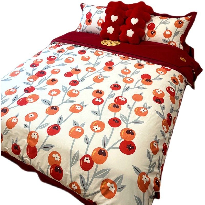 甜蜜喜柿 新婚庆四件套全棉纯棉喜庆结婚床上用品双面1.8m床,淘宝优惠券,粉丝福利购,淘宝优惠卷