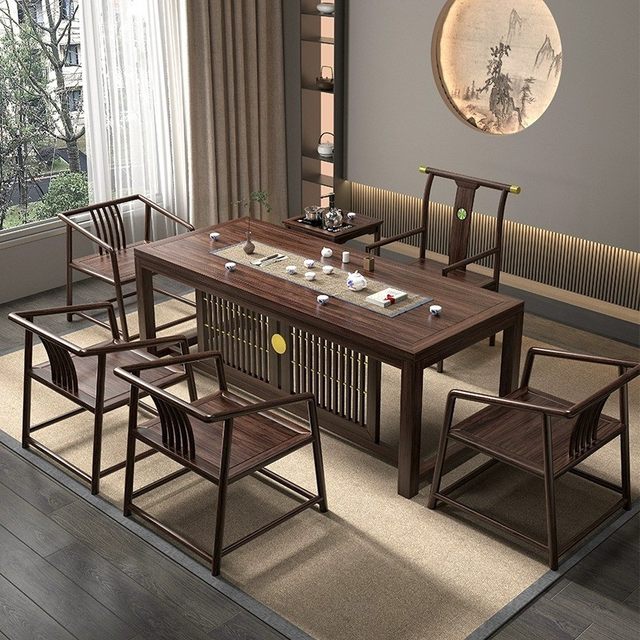Wujin Wooden Tea Table and Chair Combination Zen Office Tea Table Set Integrated Tea Table New Chinese Solid Wood Tea Table