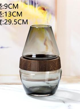 现代简约自然风创意木墩玻璃花瓶桌面居家插花摆件装饰百合书房