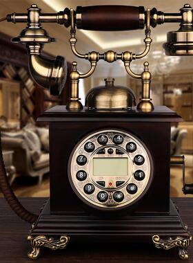仿古复古欧式老式电话机实木家用旋转拨号金属家用固定电话座机