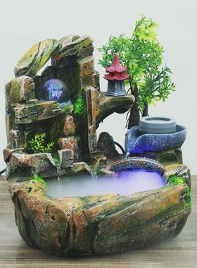 新中式高山小型喷泉办公室客厅循环水仿真树鱼缸摆件厂家直销