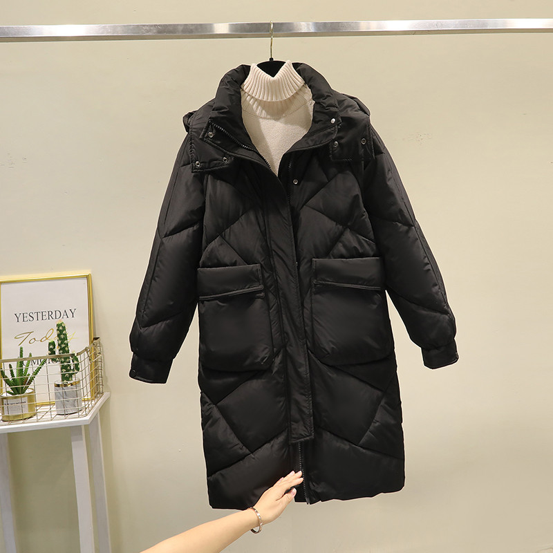棉服女中长款2024新款宽松大码ins面包服冬加厚羽绒棉衣棉袄 - 图1