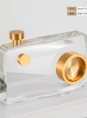 简约金属水晶照相机别墅轻奢意式设计师小众买手店装饰酒店摆件