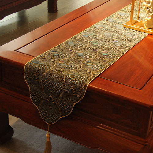 中式禅意桌旗国风云锦茶席防水茶桌垫杯垫茶道配件长桌布客厅桌布 - 图2