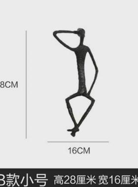 现代简约抽象黑色人像雕塑摆件样板房售楼处玄关坐姿人物软装饰品