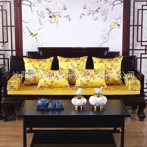 加厚红木提花布料新中式贡缎防滑沙发坐垫罗汉床垫落手枕 - 图2