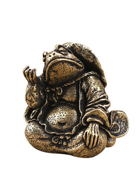 蛤蟆大师黄铜摆件茶宠中式古典桌面古玩铜器收藏品文玩铜制工艺品