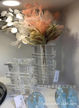 热销新品现货玻璃花器现代马赛克时尚插花欧式直筒水晶花瓶装饰摆
