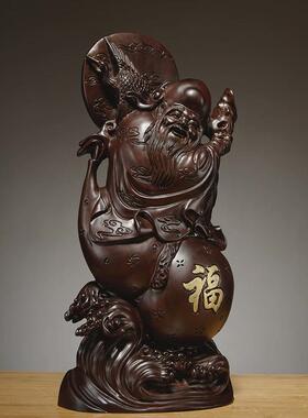 适用黑檀木雕刻老寿星公寿翁摆件红木家居装饰生日祝寿贺寿礼品工