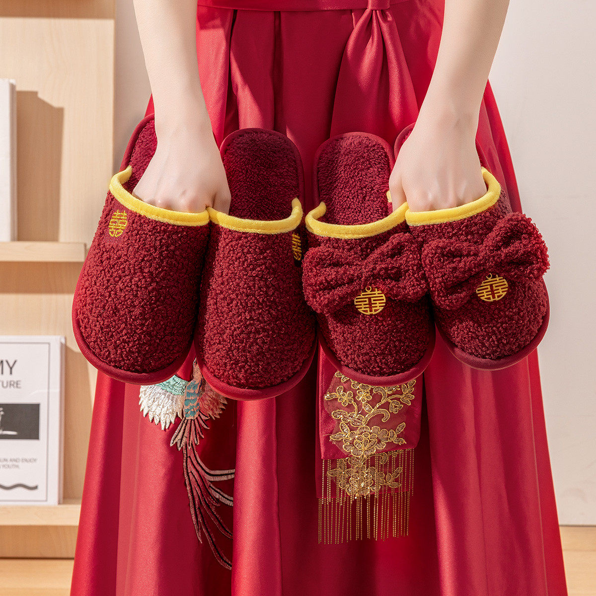 结婚拖鞋女新婚鞋夏季婚庆陪嫁睡衣新娘婚礼喜庆红色一对情侣拖鞋,淘宝优惠券,粉丝福利购,淘宝优惠卷