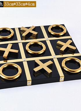 创意新中式金属字母棋盘摆件现代客厅办公室房间桌面书柜软装饰品