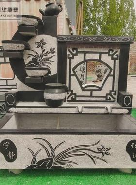 户外石槽鱼缸青石花盆洗手池木架流水景摆件庭院养鱼室内景观装饰