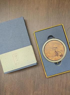 复古中国风小镜子特色文创双面产品木质便携式迷你木质化妆镜批发