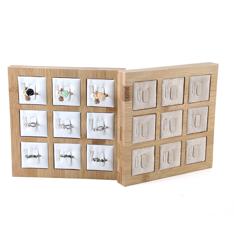 Natural bamboo jewelry ring display tray counter display ring bracket plate ring display stand