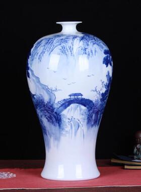 陶瓷花瓶批发景德镇陶手绘青花瓷 收藏品山水梅瓶溪山秋晴图