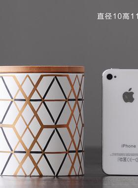 现代简约抽象餐桌竹木盖储物罐花瓶摆件北欧风客厅几何家居装饰品