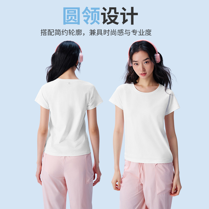 猫人春夏新款透气速干短袖T恤女夏季吸汗修身圆领纯色运动上衣