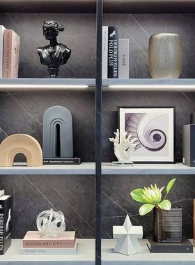 样板间玄关客厅简约北欧家居软装饰品摆件挂画几何陶瓷组合ZH2604
