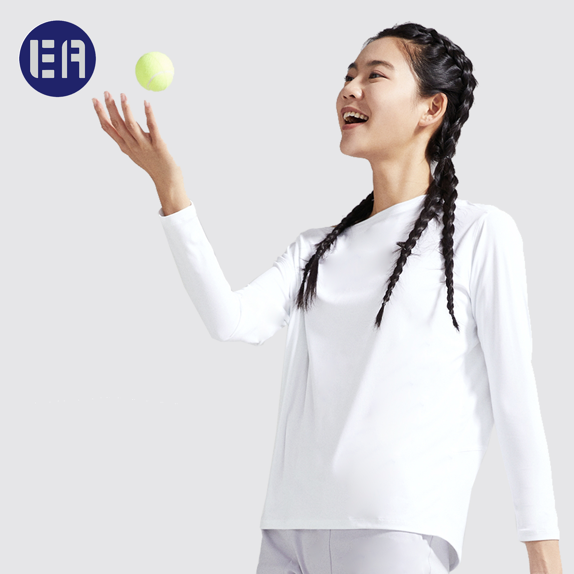 Esqua Athleisure长袖上衣女运动上衣透气宽松瑜伽罩衫健身衣春秋-图0