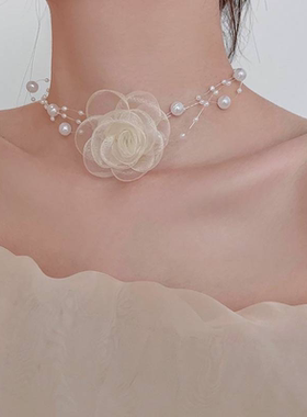 脖子配饰浪漫性感多层项链女花朵锁骨链小众感颈链