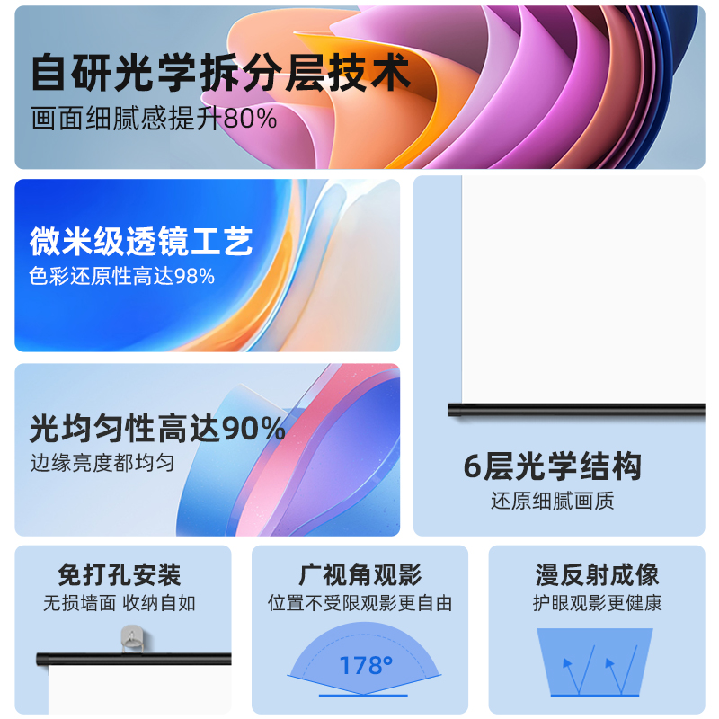 投影幕布家用4K超高清壁挂抗光84寸100寸120寸客厅卧室办公便携式