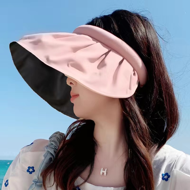 mikibobo防晒帽女夏季防紫外线贝壳遮阳帽空顶太阳帽子可折叠帽D
