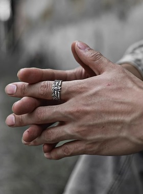 男戒指开口可调节做旧复古戒指小众设计高级感潮冷淡风指环食指戒