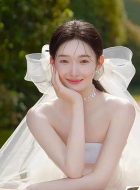 头纱领证冬季新款超仙蝴蝶结法式高级感新娘结婚头饰跟妆造型