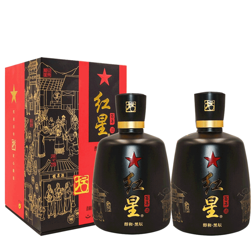 北京红星二锅头白酒百年醇和黑坛浓香型52度500mL*6瓶礼盒整箱装 - 图0