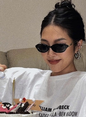 3分月光 欧美复古椭圆形小框太阳眼镜女高级感防紫外线街拍墨镜女