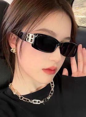 森蓝家猫眼小方框太阳镜女欧美个性跨境墨镜潮流复古双B眼镜