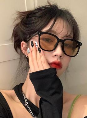 森蓝家墨镜女日落色渐变黑框高级感圆脸显脸小防紫外线太阳眼镜