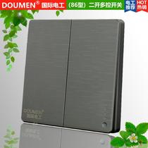 International Electrician 86 Type Concealed Silver Grey Wire Drawing Switch Socket Home Panel Package Two Open Multi-Control Switch