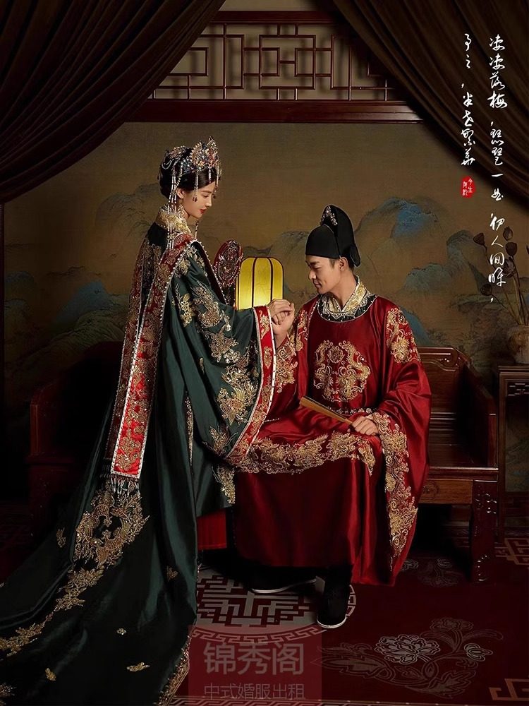 【出租】明宋制汉服婚服凤冠霞帔全套重工新中式新娘结婚嫁衣租赁_虎窝淘