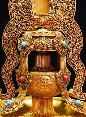 家用尼泊尔工艺手工浮雕长寿宝瓶铜鎏金无量寿宝瓶供奉摆件十二寸