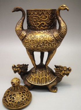 快速发货仿古黄铜龙n龟鹤香炉摆件古玩居饰龟鹤延年贺寿送礼礼品