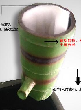 陶瓷仿竹筒鱼缸过滤器配件水池石槽假山造景流水外置循环过滤器