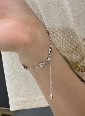 S925纯银罗盘星芒贝母手链女小众轻奢高级感复古精致通勤百搭手饰