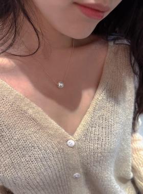 chomelkinsey珍珠一颗项链女天然淡水灰粉大颗吊坠小众法式锁骨链