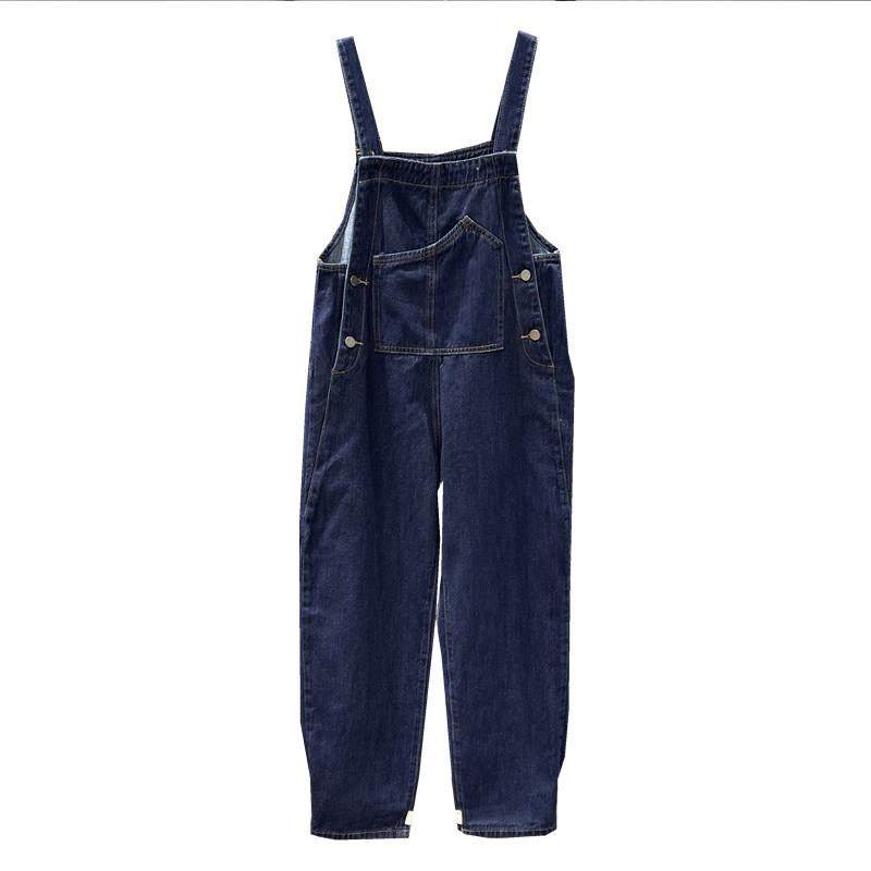 深蓝色减龄牛仔背带裤女新款宽松显瘦时尚休闲洋气直筒连体哈伦裤,淘宝优惠券,粉丝福利购,淘宝优惠卷