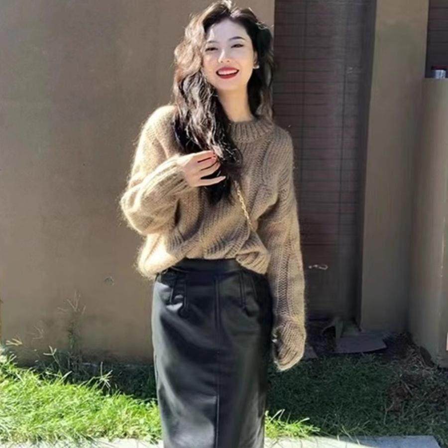 ROUJE NAIVE高级感圆领麻花毛衣女春秋季慵懒内搭复古针织衫上衣,淘宝优惠券,粉丝福利购,淘宝优惠卷