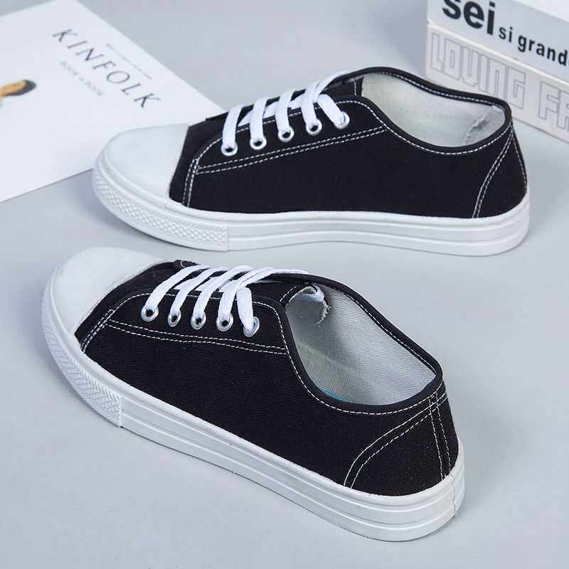 男鞋夏季潮鞋低帮系带帆布鞋男全黑工作鞋韩版潮流百搭学生鞋板鞋,淘宝优惠券,粉丝福利购,淘宝优惠卷
