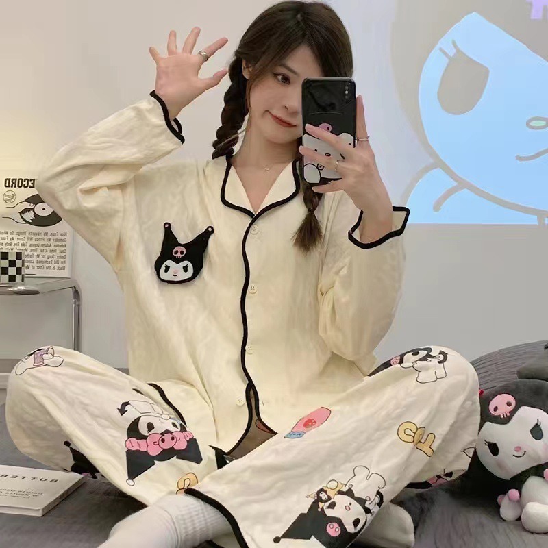 ins风网红新款睡衣女春秋款长袖长裤宽松开衫甜美卡通可爱家居服k-第5张图片-提都小院