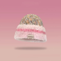 Fisherman hat children 2024 Winter new mix wool knit striped plush warm 100 hitch cap with small face