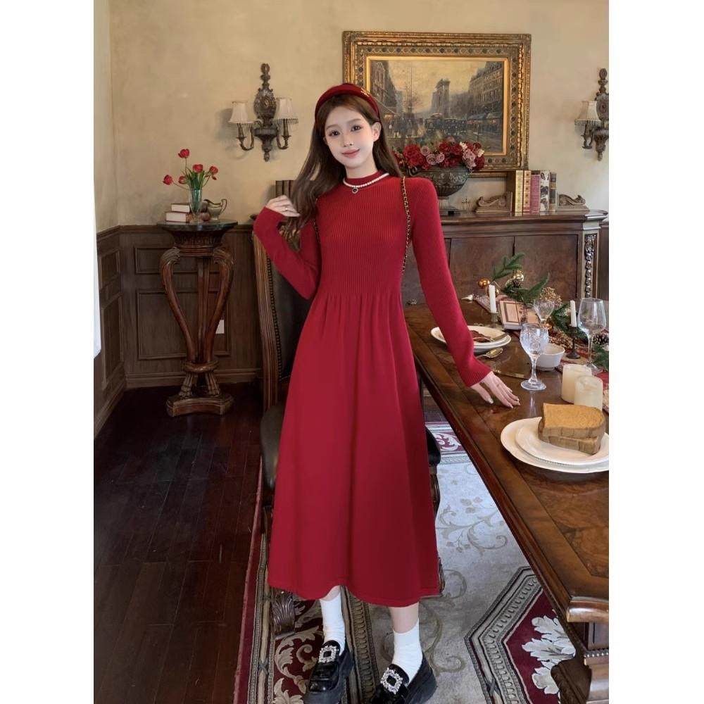 针织裙子打底内搭长袖连衣裙女秋冬季2024年新款过膝纯色a字长裙,淘宝优惠券,粉丝福利购,淘宝优惠卷