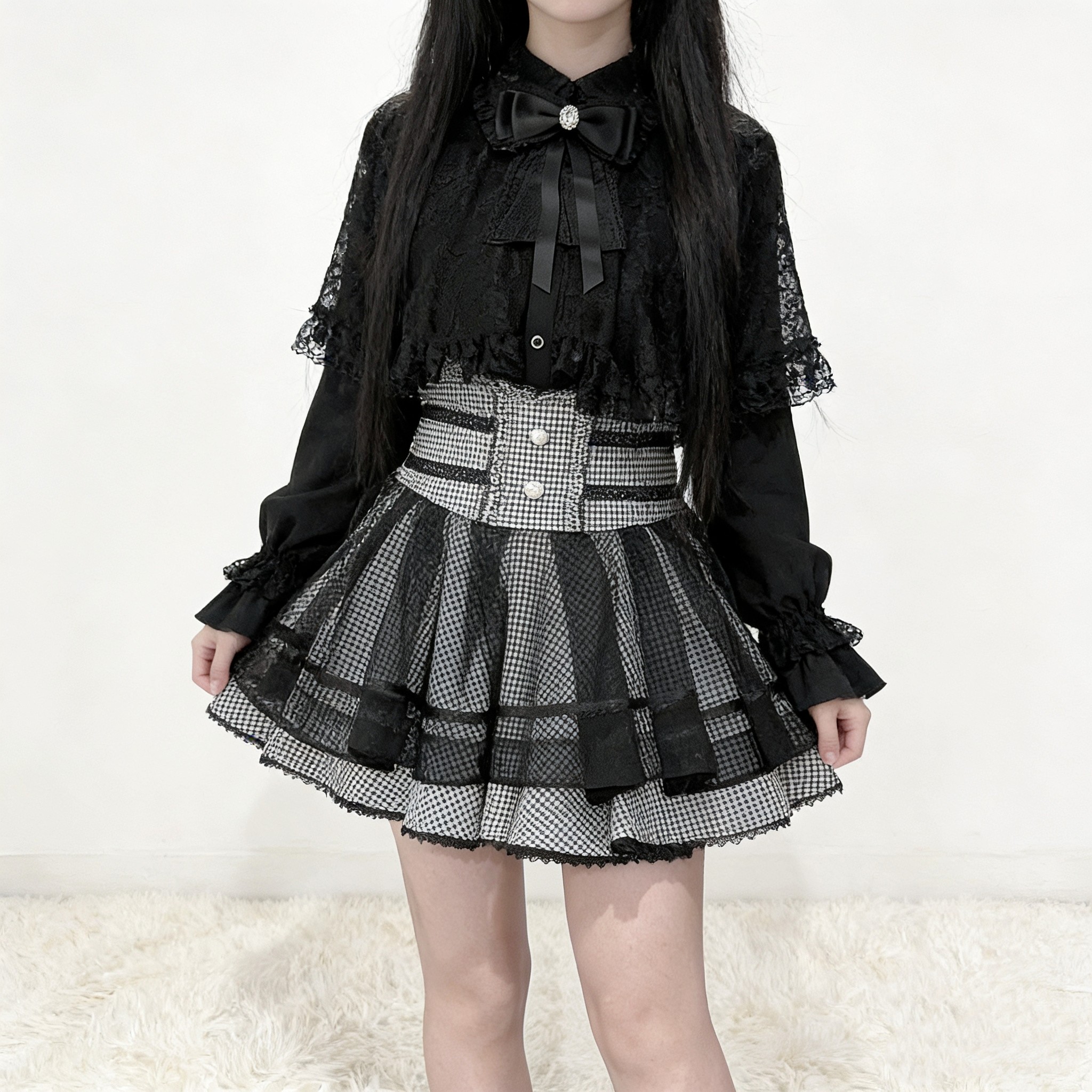 日系蕾服量产型亚文化清楚系蕾丝长袖上衣高腰黑色lolita半身裙萌,淘宝优惠券,粉丝福利购,淘宝优惠卷