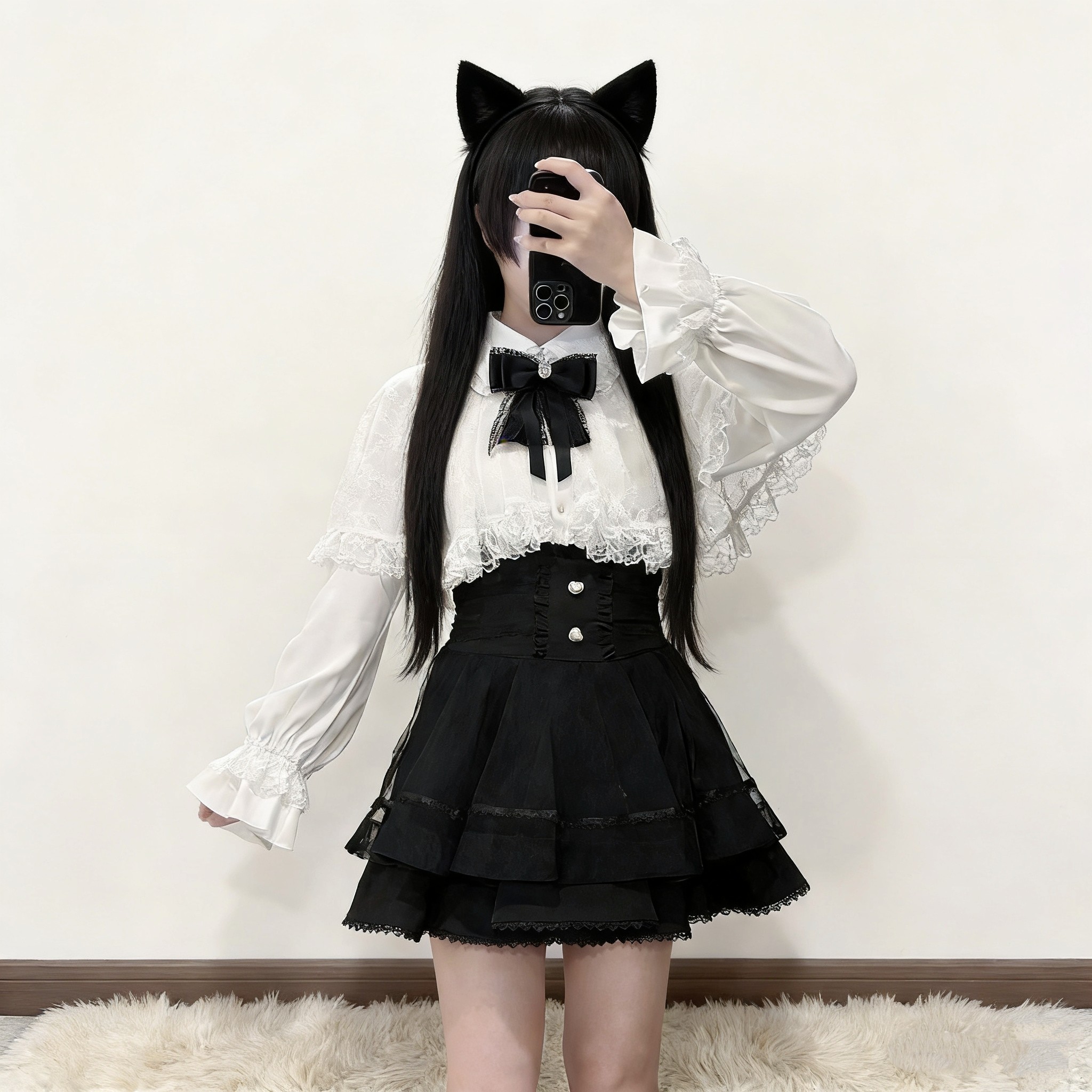 日系蕾服量产型亚文化清楚系蕾丝长袖上衣高腰黑色lolita半身裙萌,淘宝优惠券,粉丝福利购,淘宝优惠卷