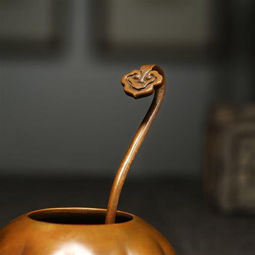 青铜手工如意水勺铜勺文房四宝复古做旧铜水勺单个-图2